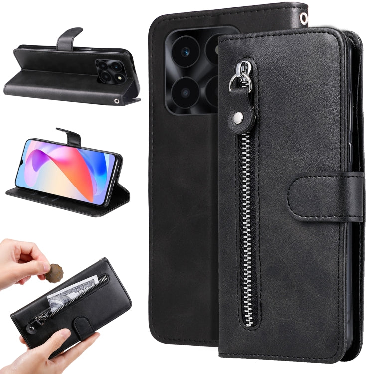 For Honor X6a Calf Texture Zipper Leather Phone Case(Black) - Honor Cases by PMC TechLife | Online Shopping South Africa | PMC TechLife | Buy Now Pay Later Mobicred