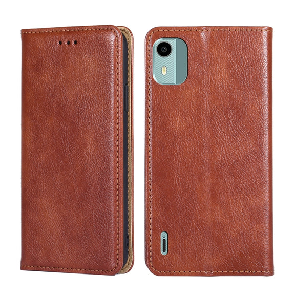 For Nokia C12 Gloss Oil Solid Color Magnetic Leather Phone Case(Brown)