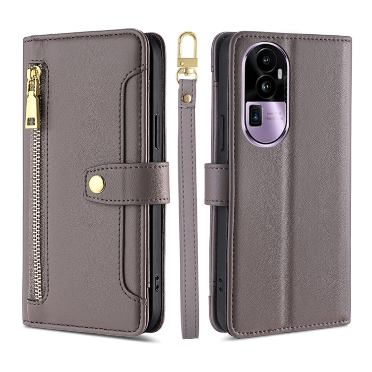 For OPPO Reno10 Pro+ 5G Sheep Texture Cross-body Zipper Wallet Leather Phone Case(Grey)