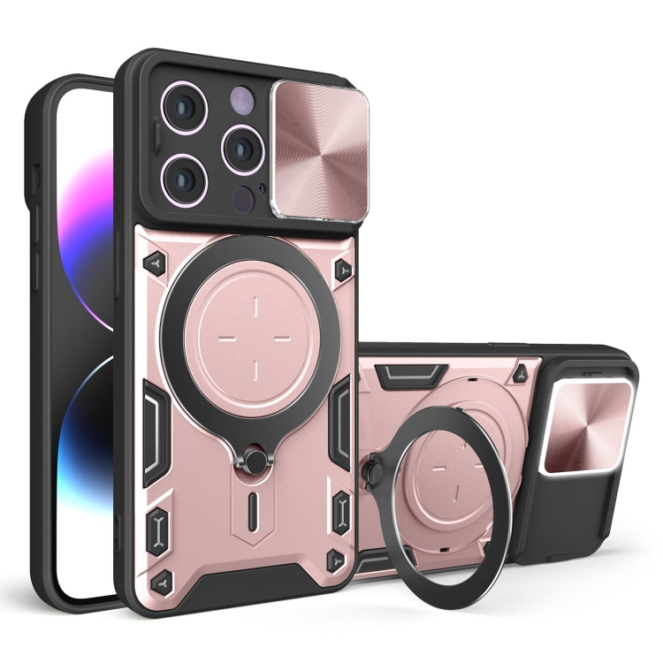 For iPhone 14 Pro CD Texture Sliding Camshield Magnetic Holder Phone Case(Pink) - free shipping - PMC TechLife - Order now!