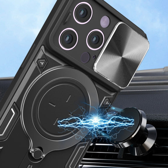 For iPhone 14 Pro CD Texture Sliding Camshield Magnetic Holder Phone Case(Red)