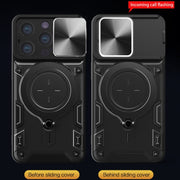 For iPhone 14 Pro CD Texture Sliding Camshield Magnetic Holder Phone Case(Silver)