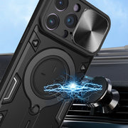 For iPhone 14 Pro Max CD Texture Sliding Camshield Magnetic Holder Phone Case(Black)