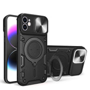 For iPhone 12 CD Texture Sliding Camshield Magnetic Holder Phone Case(Black)