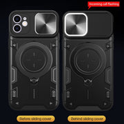 For iPhone 12 CD Texture Sliding Camshield Magnetic Holder Phone Case(Black)