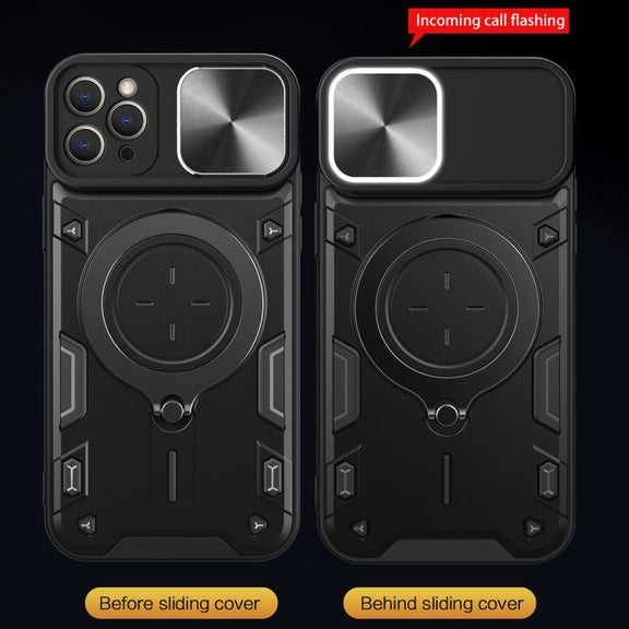 For iPhone 12 Pro CD Texture Sliding Camshield Magnetic Holder Phone Case(Silver)