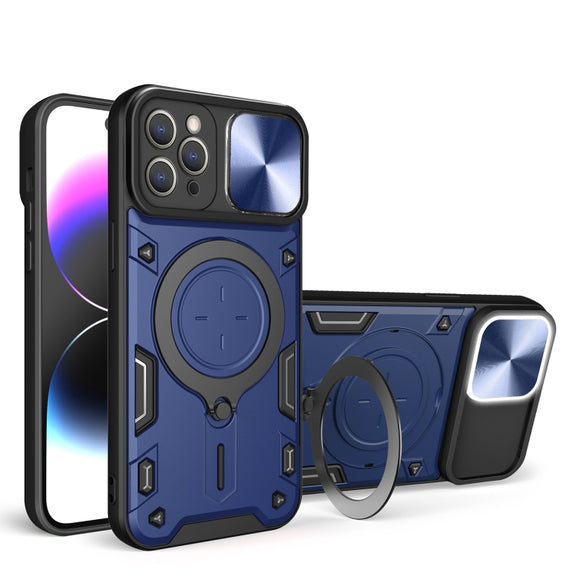 For iPhone 11 Pro CD Texture Sliding Camshield Magnetic Holder Phone Case(Blue)