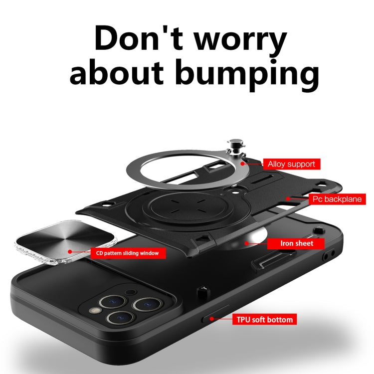 For iPhone 11 Pro Max CD Texture Sliding Camshield Magnetic Holder Phone Case(Black)
