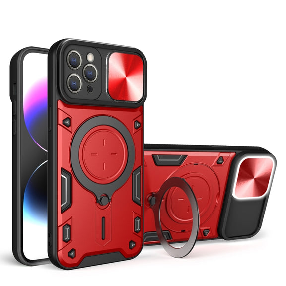 For iPhone 11 Pro Max CD Texture Sliding Camshield Magnetic Holder Phone Case(Red)