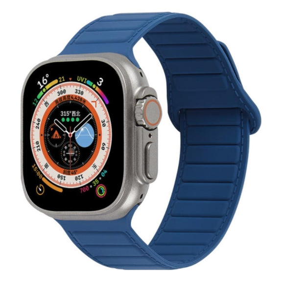 For Apple Watch 7 41mm Loop Magnetic Silicone Watch Band(Midnight Blue)