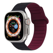 For Apple Watch 2 42mm Loop Magnetic Silicone Watch Band(Black Wine Red)