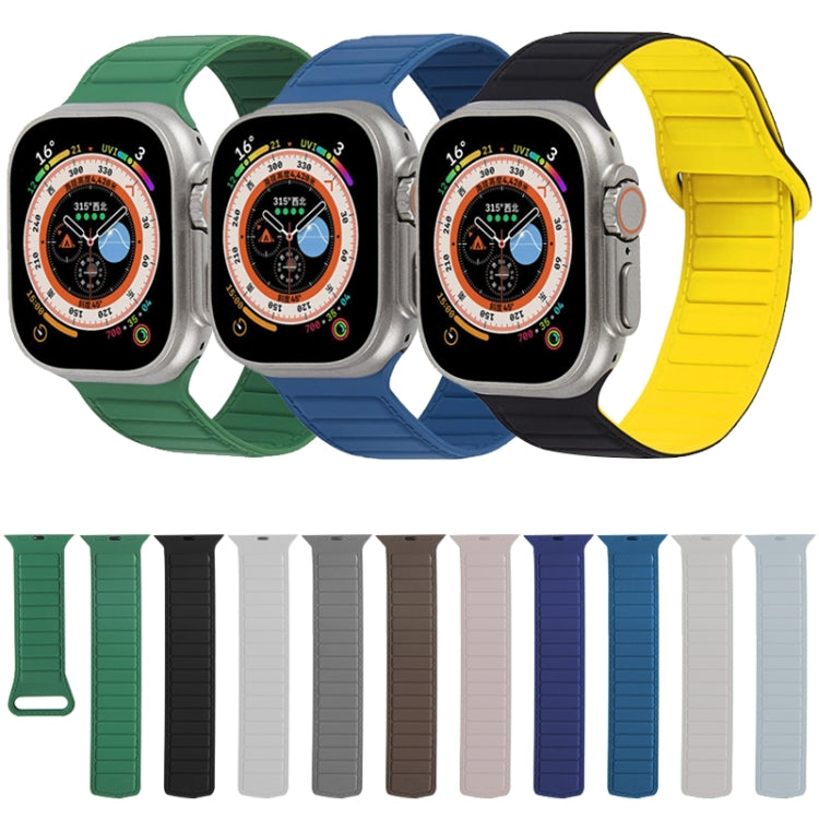 For Apple Watch 4 44mm Loop Magnetic Silicone Watch Band(Grey Wine Red)