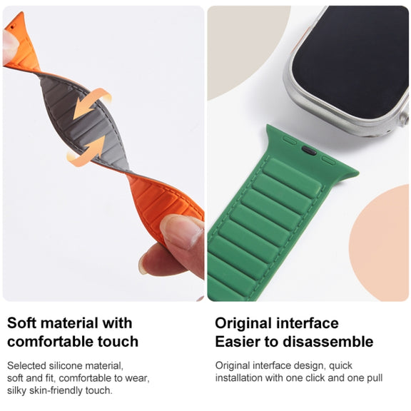 For Apple Watch 7 45mm Loop Magnetic Silicone Watch Band(Starlight Orange)