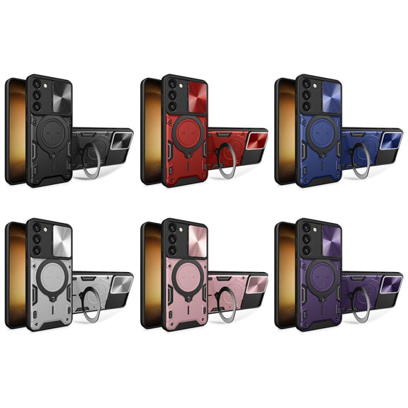 For Samsung Galaxy S23 5G CD Texture Sliding Camshield Magnetic Holder Phone Case(Black)