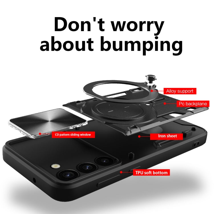 For Samsung Galaxy S23+ 5G CD Texture Sliding Camshield Magnetic Holder Phone Case(Black) - free shipping - PMC TechLife - Order now!