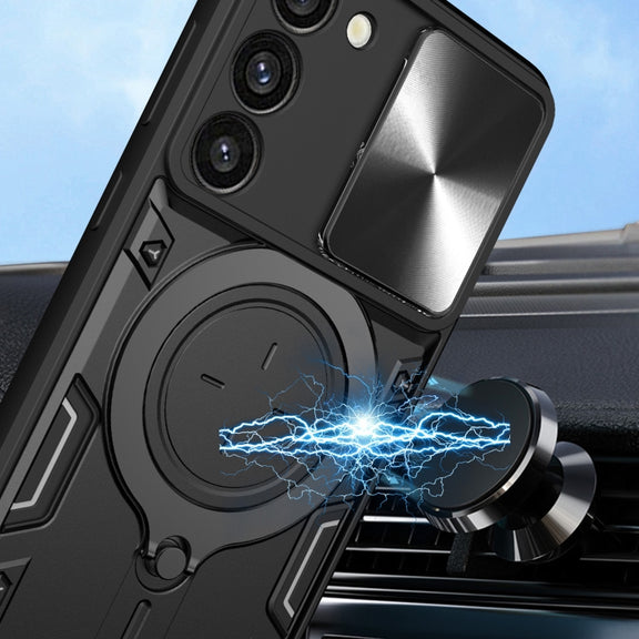 For Samsung Galaxy S23+ 5G CD Texture Sliding Camshield Magnetic Holder Phone Case(Black)