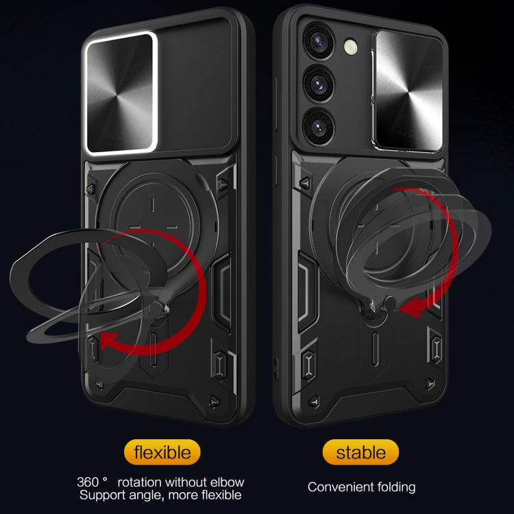 For Samsung Galaxy S23+ 5G CD Texture Sliding Camshield Magnetic Holder Phone Case(Black) - free shipping - PMC TechLife - Order now!