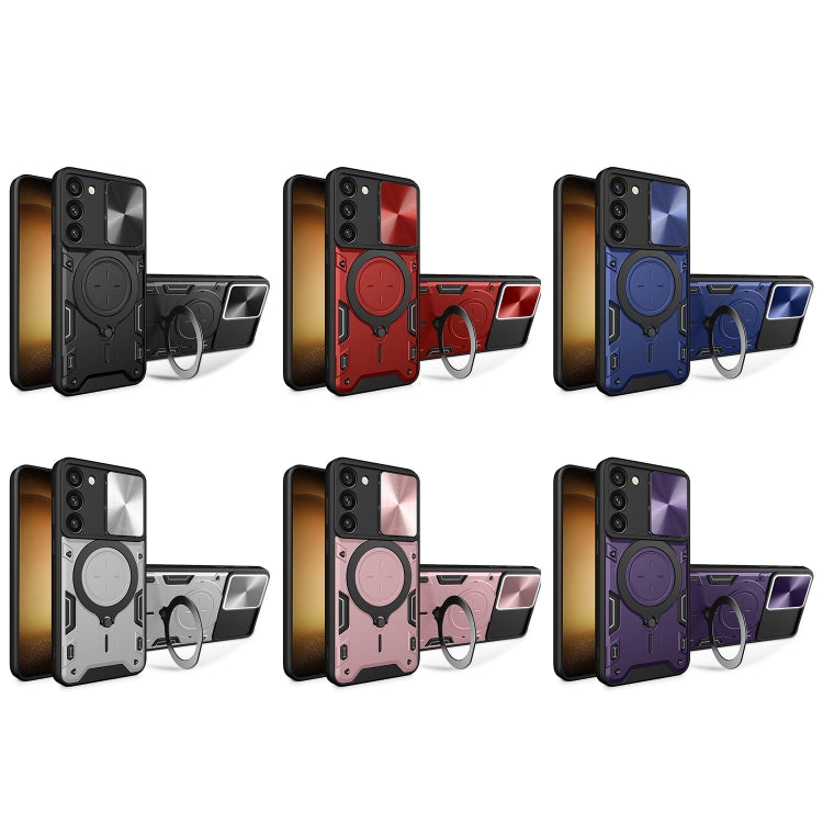 For Samsung Galaxy S23+ 5G CD Texture Sliding Camshield Magnetic Holder Phone Case(Purple)