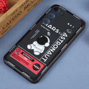For Samsung Galaxy S21 Ultra 5G Astronaut Pattern Silicone Straight Edge Phone Case(Mars Astronaut-Black)