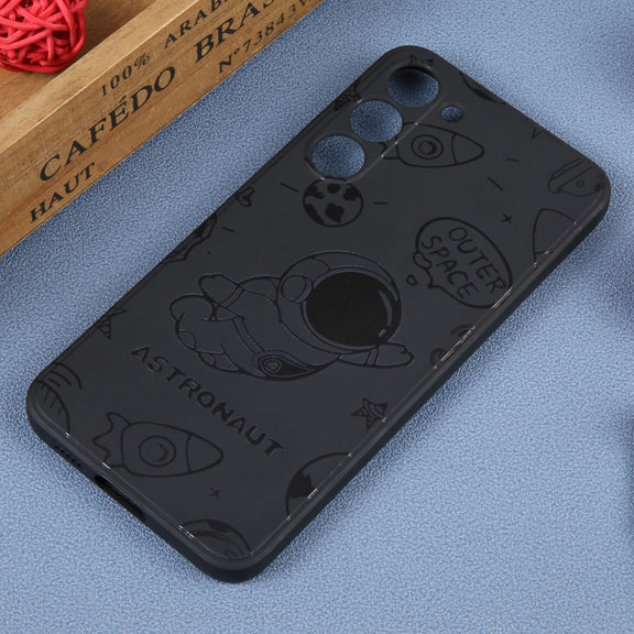For Samsung Galaxy S21 Ultra 5G Astronaut Pattern Silicone Straight Edge Phone Case(Flying Astronaut-Black)