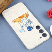 For Samsung Galaxy S21 Ultra 5G Astronaut Pattern Silicone Straight Edge Phone Case(Planet Landing-White)
