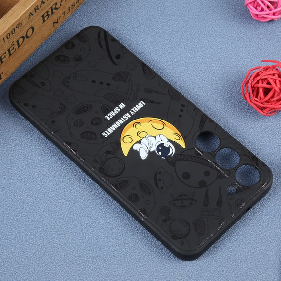 For Samsung Galaxy S10+ Astronaut Pattern Silicone Straight Edge Phone Case(Lovely Astronaut-Black)