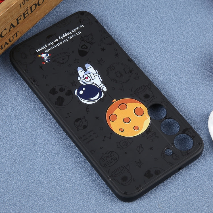 For Samsung Galaxy A50 Astronaut Pattern Silicone Straight Edge Phone Case(Planet Landing-Black)