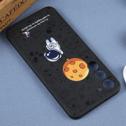 For Samsung Galaxy A22 4G Astronaut Pattern Silicone Straight Edge Phone Case(Planet Landing-Black)