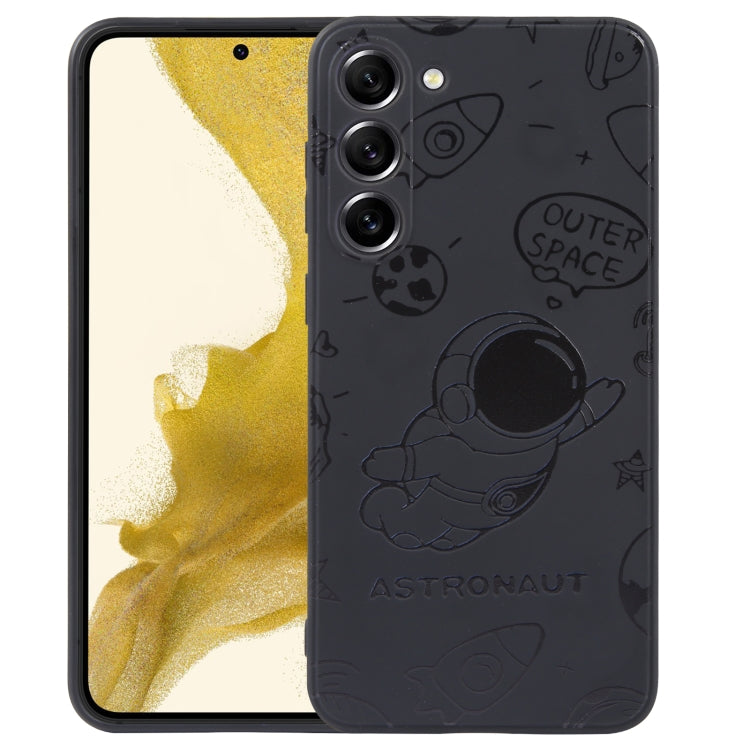 For Samsung Galaxy A20 / A30 Astronaut Pattern Silicone Straight Edge Phone Case(Flying Astronaut-Black)