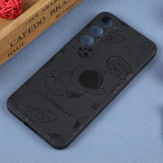 For Samsung Galaxy A21s Astronaut Pattern Silicone Straight Edge Phone Case(Flying Astronaut-Black)