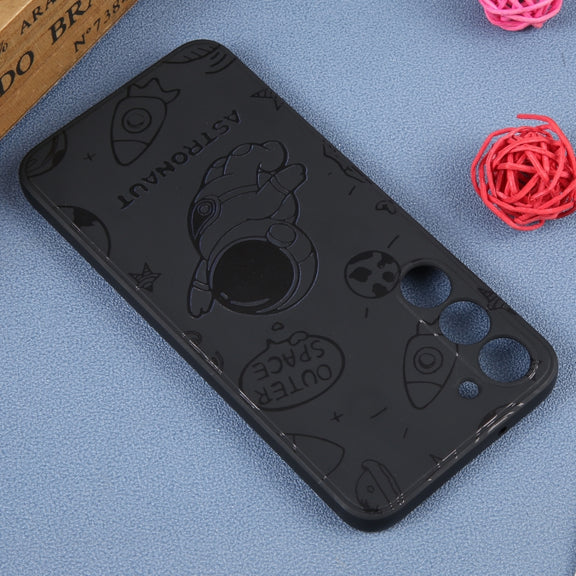 For Samsung Galaxy A21s Astronaut Pattern Silicone Straight Edge Phone Case(Flying Astronaut-Black)