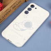 For Samsung Galaxy A21s Astronaut Pattern Silicone Straight Edge Phone Case(Flying Astronaut-White)