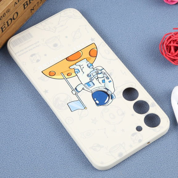For Samsung Galaxy A21s Astronaut Pattern Silicone Straight Edge Phone Case(Planet Landing-White)