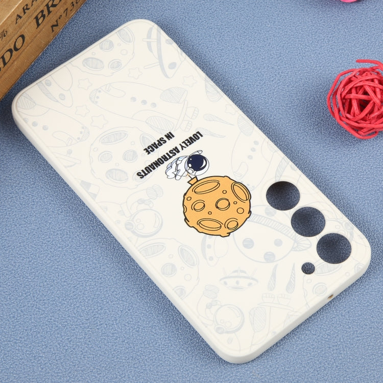 For Samsung Galaxy A21s Astronaut Pattern Silicone Straight Edge Phone Case(Lovely Astronaut-White)