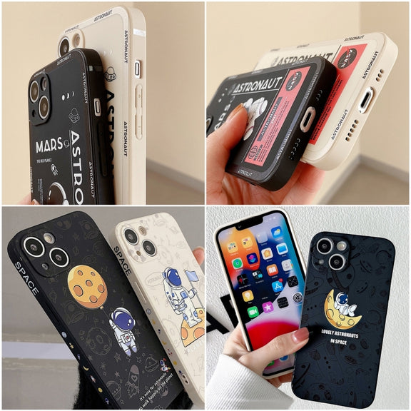 For Samsung Galaxy A73 5G Astronaut Pattern Silicone Straight Edge Phone Case(Mars Astronaut-Black)
