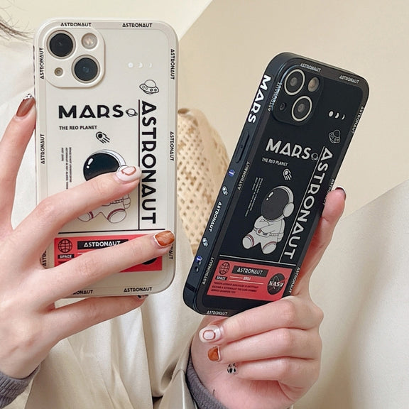 For Samsung Galaxy A73 5G Astronaut Pattern Silicone Straight Edge Phone Case(Mars Astronaut-Black)