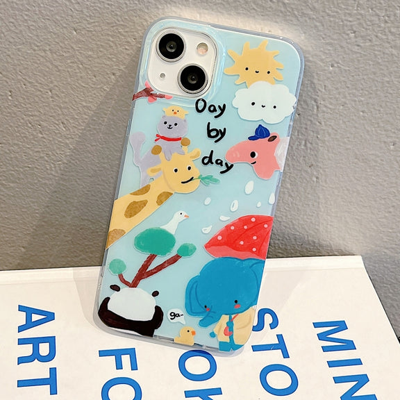 For iPhone 14 Pro Max IMD Cute Animal Pattern Phone Case(Giraffe)