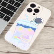 For iPhone 12 Pro Max Milk Tea Astronaut Pattern Liquid Silicone Phone Case(Ivory White)