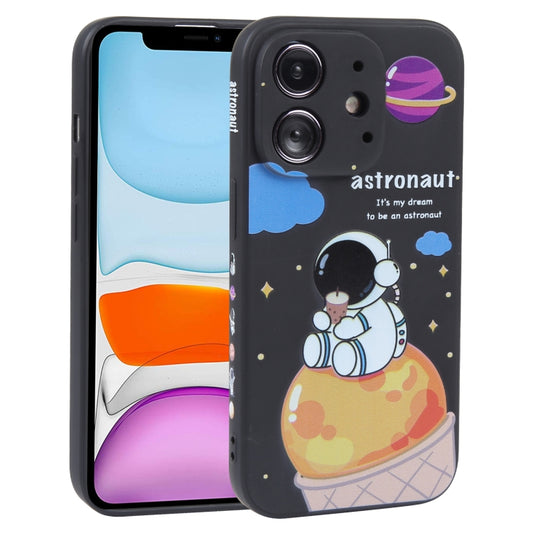 For iPhone 11 Milk Tea Astronaut Pattern Liquid Silicone Phone Case(Ivory Black) - free shipping - PMC Jewellery - Order now!