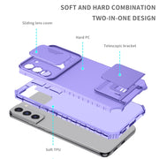 For Samsung Galaxy S22+ 5G Stereoscopic Holder Sliding Camshield Phone Case(Purple)