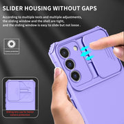 For Samsung Galaxy S22+ 5G Stereoscopic Holder Sliding Camshield Phone Case(Purple)
