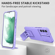 For Samsung Galaxy S22+ 5G Stereoscopic Holder Sliding Camshield Phone Case(Purple)