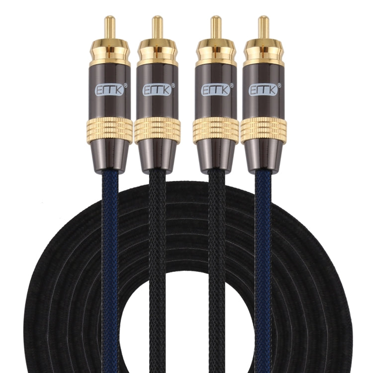 EMK 2 x RCA Male to 2 x RCA Male Gold Plated Connector Nylon Braid Coaxial Audio Cable for TV / Amplifier / Home Theater / DVD, Cable Length:5m(Black) - free shipping - PMC TechLife - Order now!