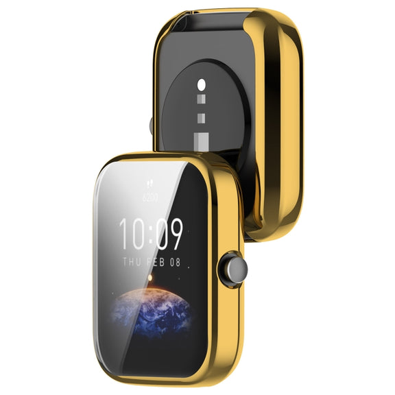 For Amazfit Bip 3 / Bip 3 Pro Universal Full Coverage TPU Electroplating Watch Protective Case(Gold)
