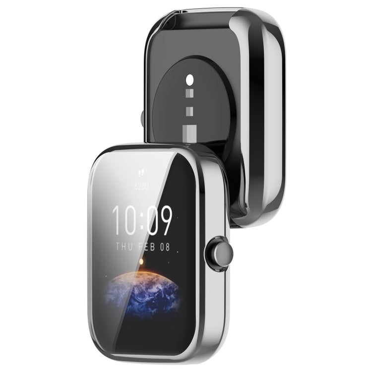 For Amazfit Bip 3 / Bip 3 Pro Universal Full Coverage TPU Electroplating Watch Protective Case(Silver)