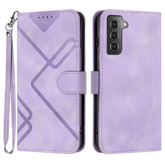 For Samsung Galaxy S22+ 5G Line Pattern Skin Feel Leather Phone Case(Light Purple)