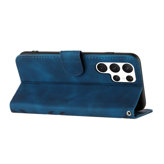 For Samsung Galaxy S22 Ultra 5G Line Pattern Skin Feel Leather Phone Case(Royal Blue)