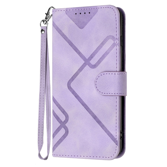 For Samsung Galaxy S23 Ultra 5G Line Pattern Skin Feel Leather Phone Case(Light Purple)