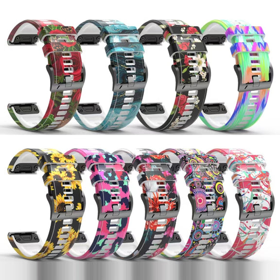 For Garmin Forerunner 965 / 955 / 945 / 935 Printing Quick Release Silicone Watch Band(Rose)