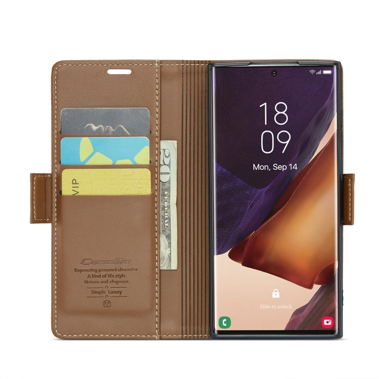 For Samsung Galaxy Note20 Ultra CaseMe 023 Butterfly Buckle Litchi Texture RFID Anti-theft Leather Phone Case(Brown) - free shipping - PMC TechLife - Order now!